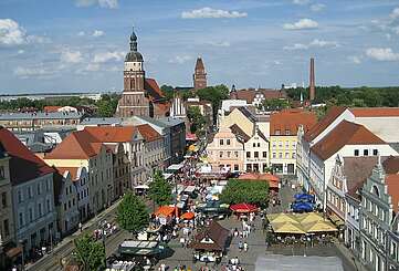 Blick auf den Markt in der Cottbusser Altstadt