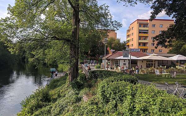 SpreeCafé an der Kahnanlegestelle an der Sandower Brücke in Cottbus