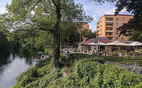 SpreeCafé an der Kahnanlegestelle an der Sandower Brücke in Cottbus