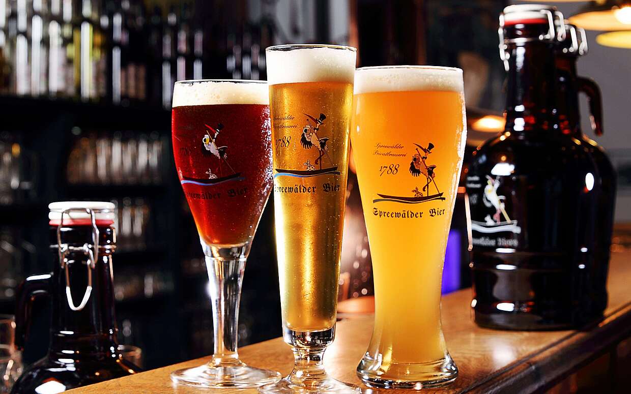 Insgesamt vier verschiedene Biere werden in Schlepzig gebraut: das Spreewälder Pils, Spreewälder Dunkel, Zwickel und Hefeweizen.