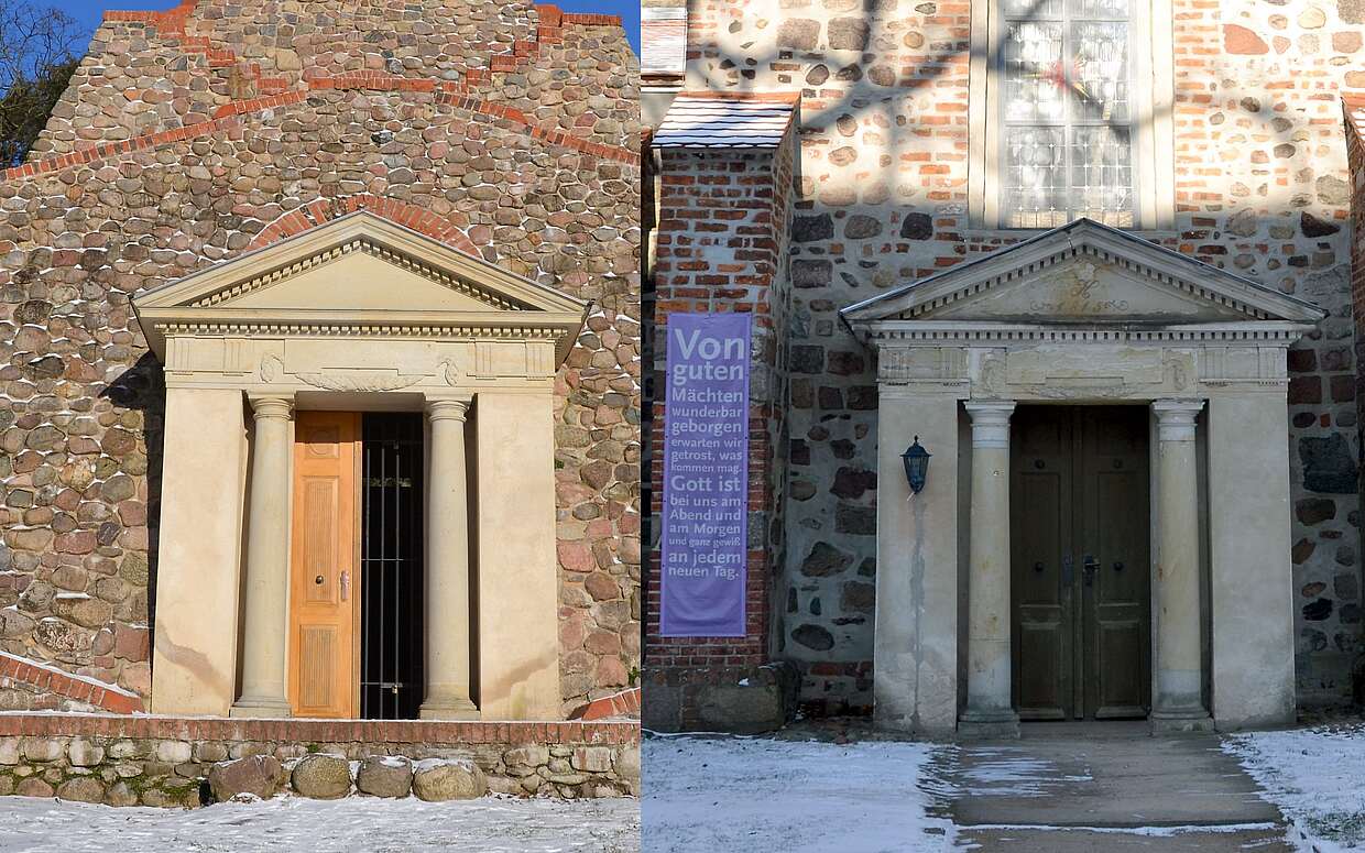 Kopie und Original: Das rechte Portal ist von 1815 und seitdem Teil der Marienkirche in Strausberg.