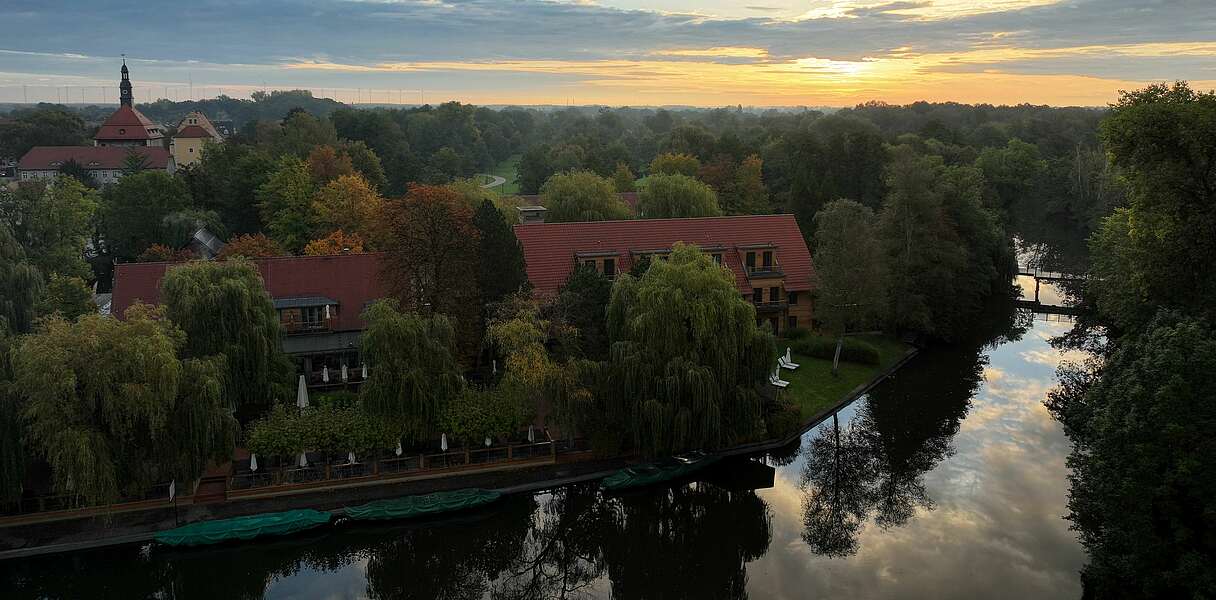 Luftbild vom Strandhaus Lübben